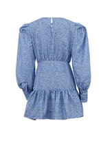 Blue Floral Dress with Puff Sleeve and Gathered Ruffle InsStreet