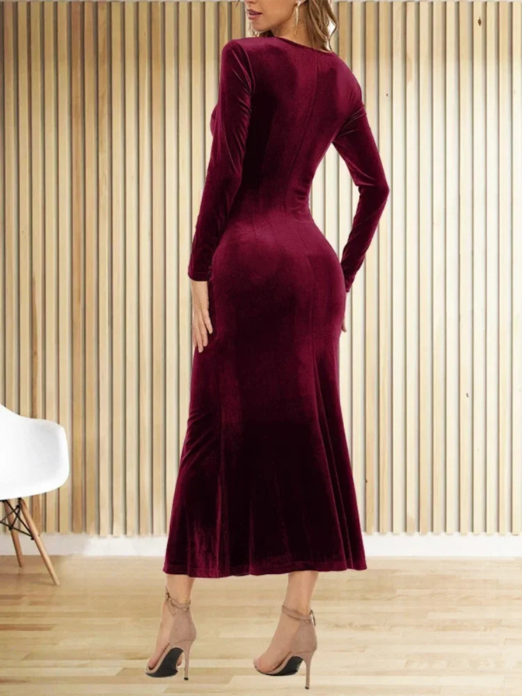 Bodycon V-neck Wrap Slim Fishtail Evening Maxi Dress InsStreet