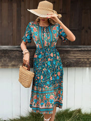 Vintage Round Neck A-Line Boho Dress InsStreet