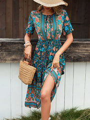 Vintage Round Neck A-Line Boho Dress InsStreet