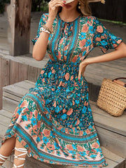 Vintage Round Neck A-Line Boho Dress InsStreet