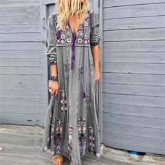 Bohemian Flower Elegant Long Floral V Neck Boho Dress InsStreet