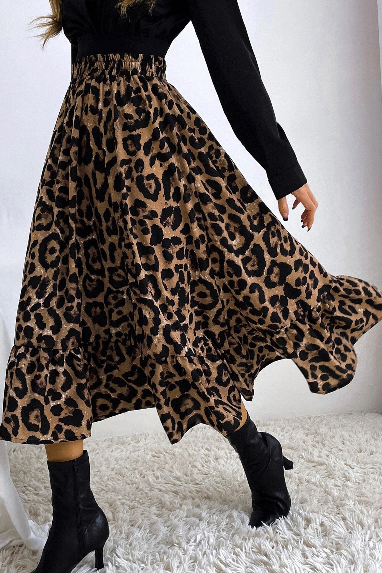 Leopard Print Pleated High Waist Skirt InsStreet