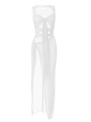 Mesh Sheer See Through Summer  for Women Beach Party Clubwear Sleeveless Hollow Out  Female Vestidos InsStreet