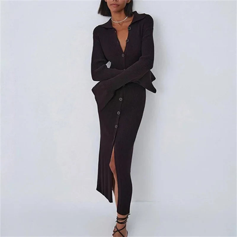 Sexy Knitted Cardigan Women  Female Fashion Slim Solid Autumn Winter  Flare Sleeve Female Vestidos InsStreet