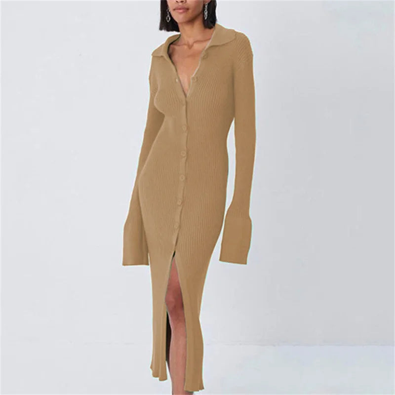 Sexy Knitted Cardigan Women  Female Fashion Slim Solid Autumn Winter  Flare Sleeve Female Vestidos InsStreet