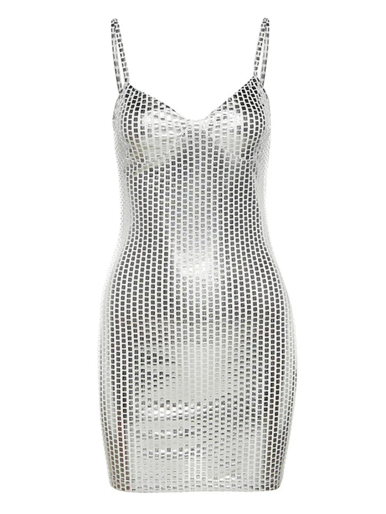 Sexy Shiny Summer Party Fashion Sleeveless Spaghetti Mini Dress InsStreet