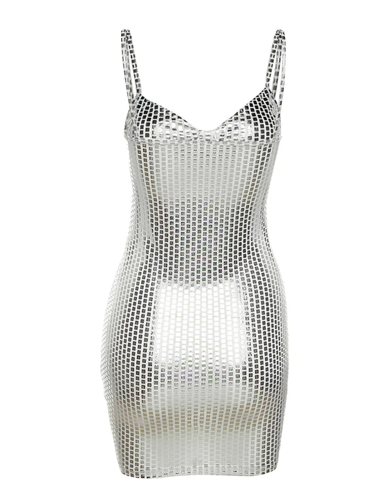 Sexy Shiny Summer Party Fashion Sleeveless Spaghetti Mini Dress InsStreet