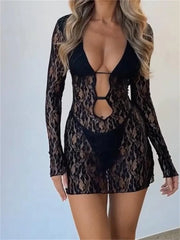 Sexy Summer Party Long Sleeve V neck Mini Dress InsStreet