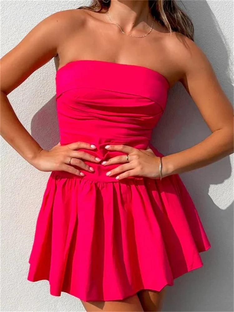 Sexy Summer Tube Strapless Off Shoulder Solid Ruched Mini Dress InsStreet