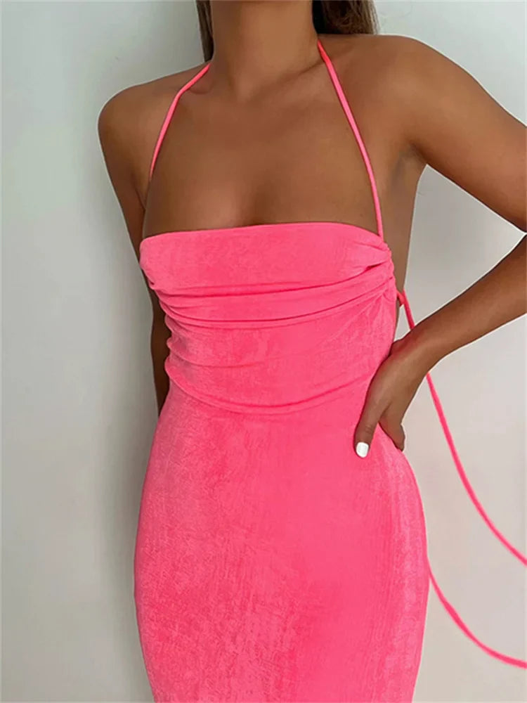 Sleeveless Backless Drawstring Hollow Out Sexy Split    Summer Women Party Y2K Beach Vestidos InsStreet