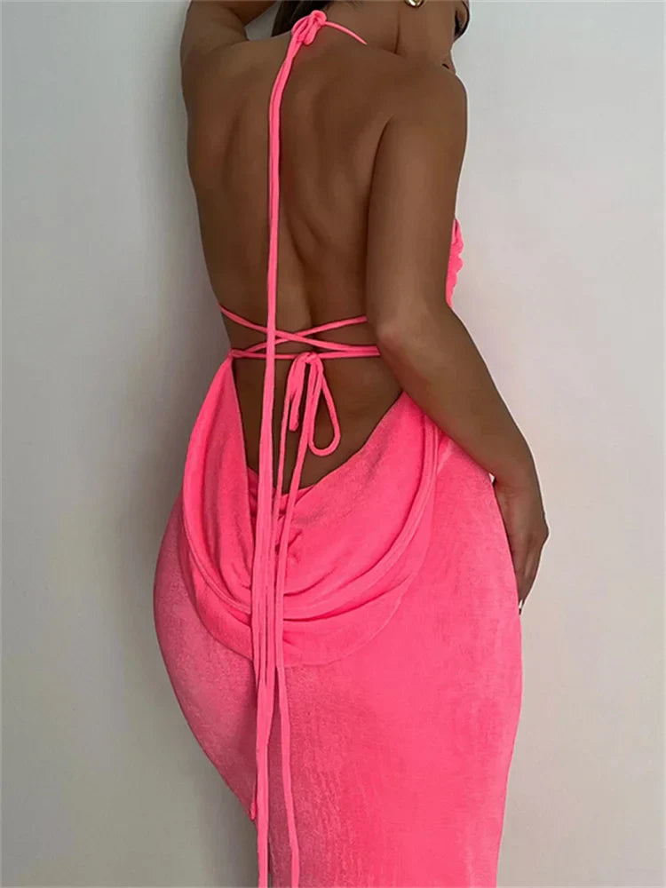 Sleeveless Backless Drawstring Hollow Out Sexy Split    Summer Women Party Y2K Beach Vestidos InsStreet