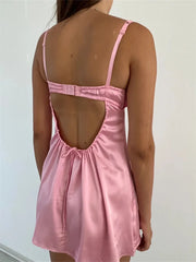 Lace Patchwork Ruched Vintage Sleeveless Strap Backless Mini Dress InsStreet
