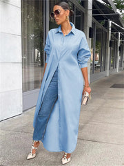 Women Loose Casual Kaftan   Shirts  Solid  Sleeve Lapel Single-breasted  Female Vestidos InsStreet