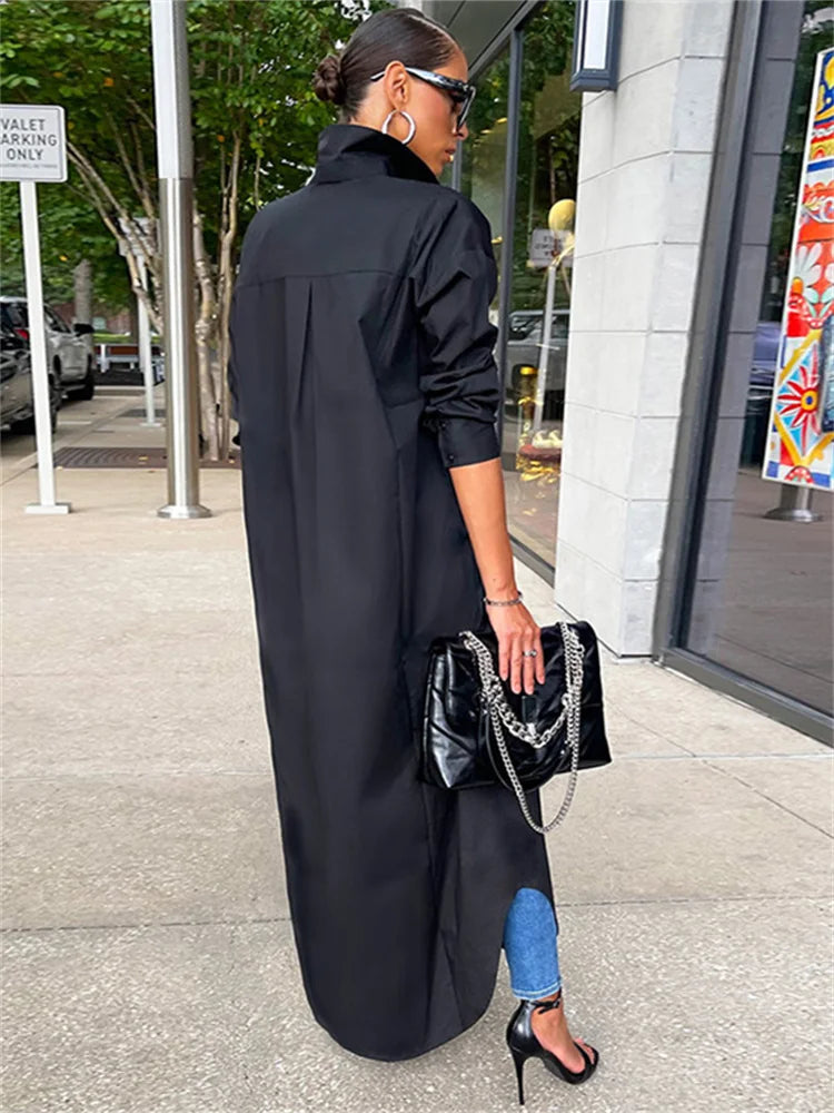 Women Loose Casual Kaftan   Shirts  Solid  Sleeve Lapel Single-breasted  Female Vestidos InsStreet