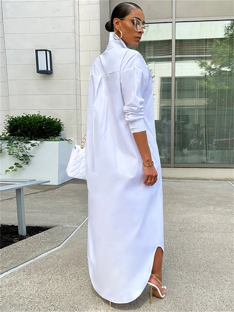 Women Loose Casual Kaftan   Shirts  Solid  Sleeve Lapel Single-breasted  Female Vestidos InsStreet