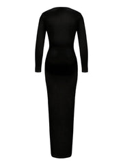 Women Ribbed Bodycon  Solid Color Low-Cut V-neck Tie-Up  Sleeve Spring Autumn Party Vestidos InsStreet