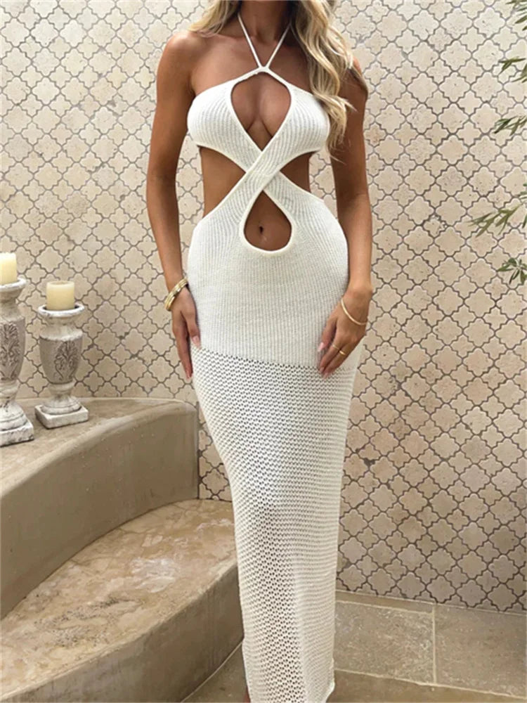 Women Sleeveless Off Shoulder Halter  Cutout Backless Summer Backless Party Beach Club Vestidos InsStreet