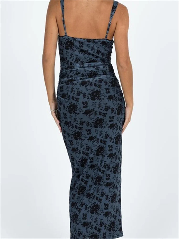 Women Sleeveless Strap  Summer Vintage Floral V-neck Party for Cocktail Beach Vestido Streetwear InsStreet
