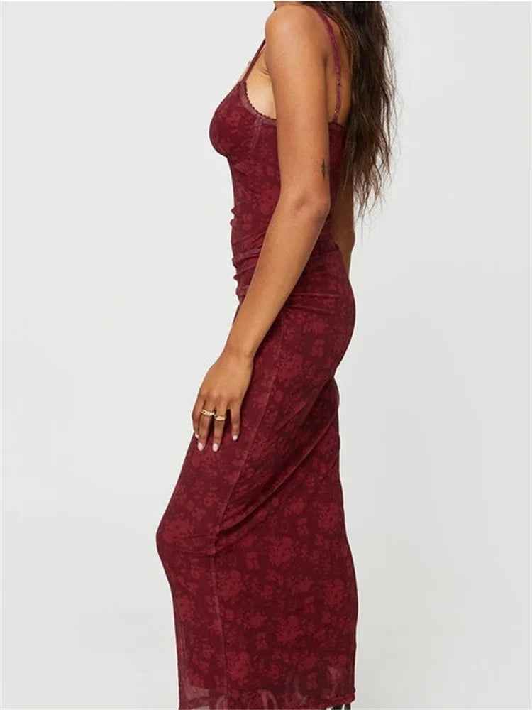 Women Sleeveless Strap  Summer Vintage Floral V-neck Party for Cocktail Beach Vestido Streetwear InsStreet