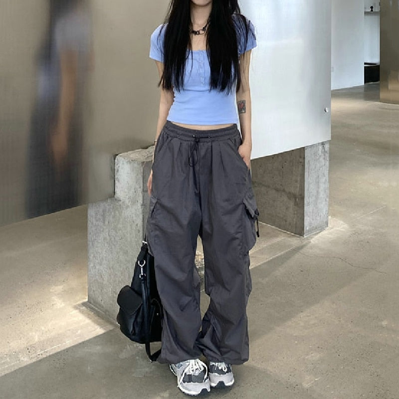 Casual Baggy Straight Wide Leg Pockets Joggers Trousers InsStreet