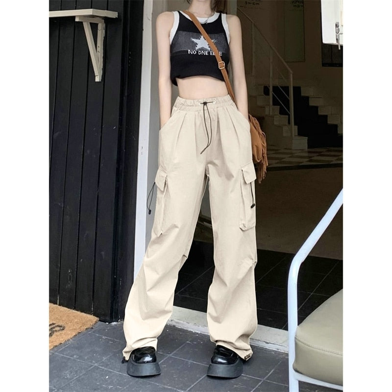 Casual Baggy Straight Wide Leg Pockets Joggers Trousers InsStreet