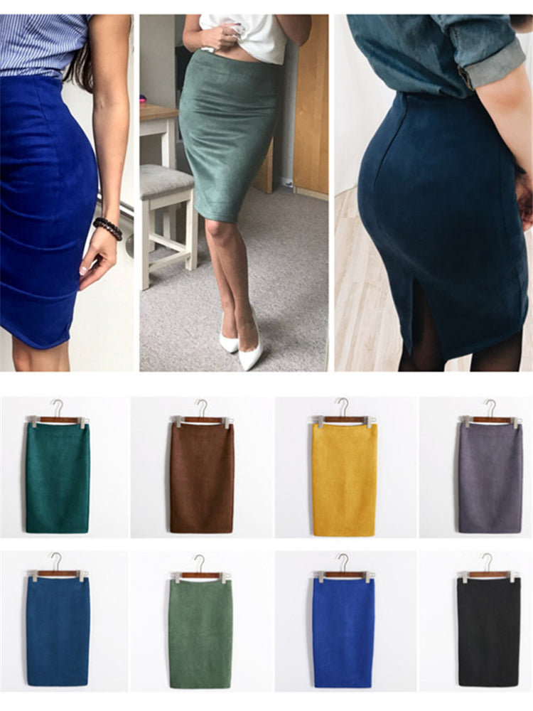 Multi Colors Korean Fashion Suede Midi Skirts InsStreet