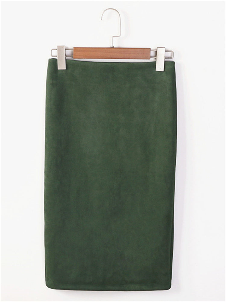 Multi Colors Korean Fashion Suede Midi Skirts InsStreet