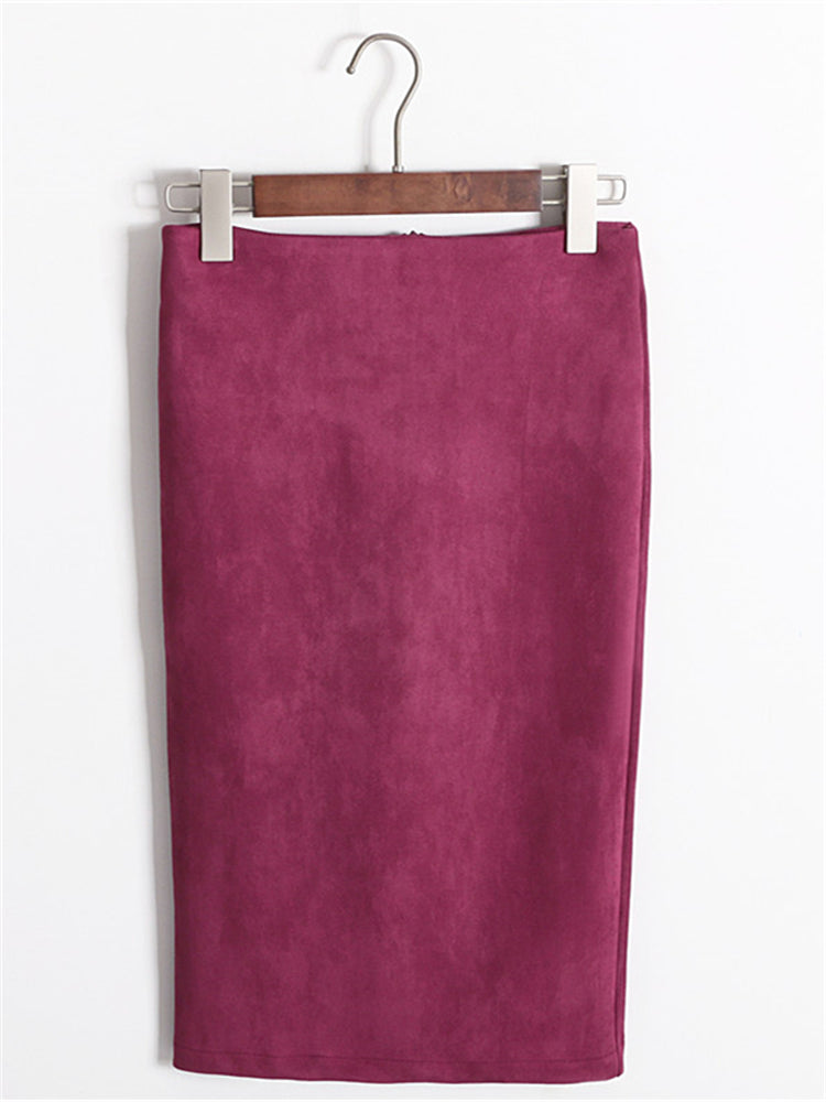Multi Colors Korean Fashion Suede Midi Skirts InsStreet