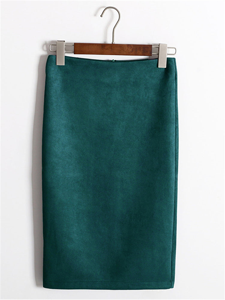 Multi Colors Korean Fashion Suede Midi Skirts InsStreet