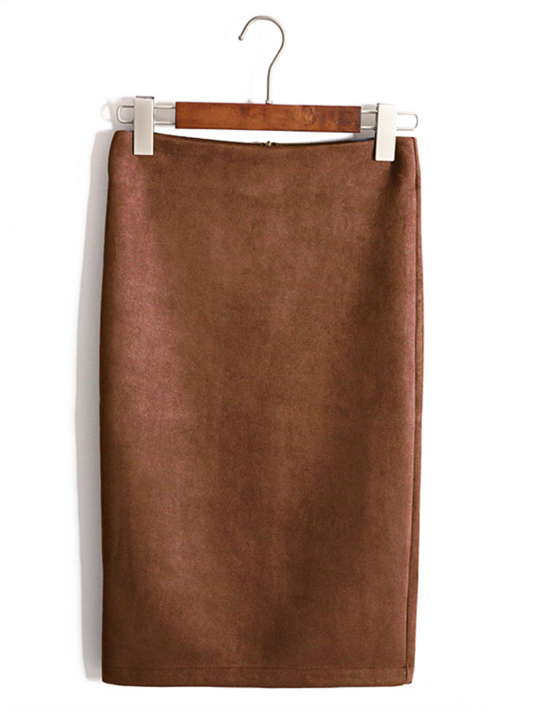 Multi Colors Korean Fashion Suede Midi Skirts InsStreet