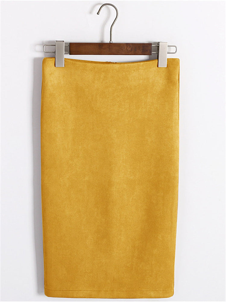 Multi Colors Korean Fashion Suede Midi Skirts InsStreet