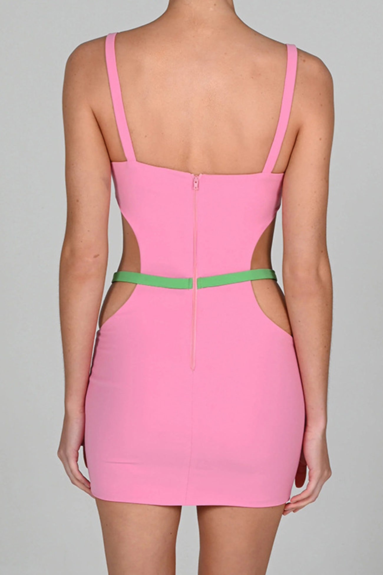 Cutout Slit Back Cami Mini Dress with Contrast InsStreet