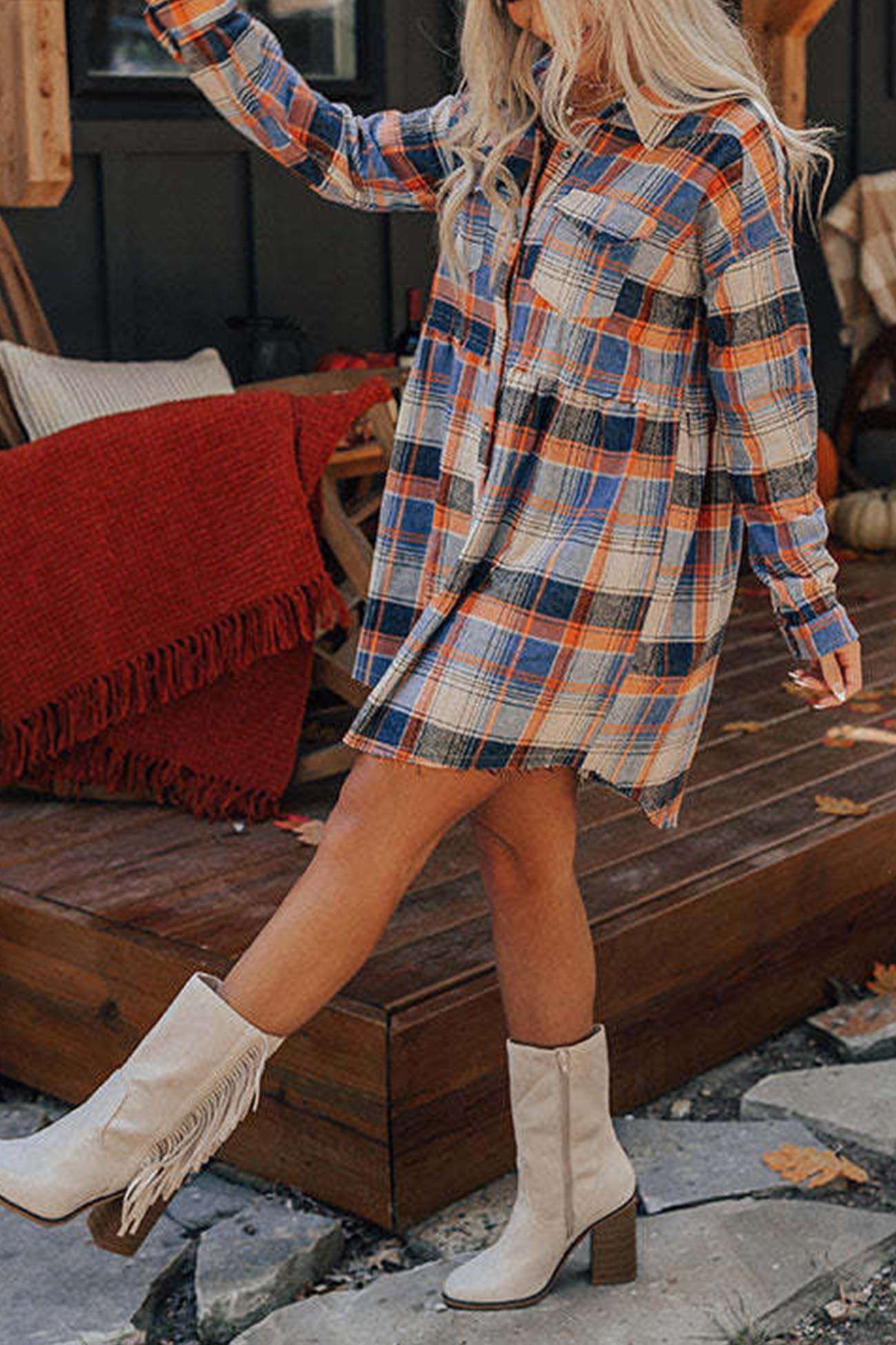 Plaid Shirt Dress with Contrast Pattern InsStreet