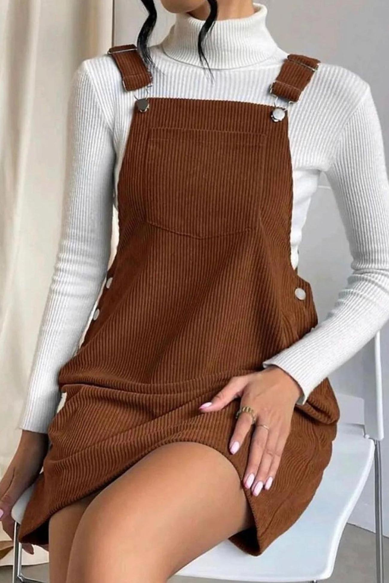 Button Strap Corduroy Dress InsStreet