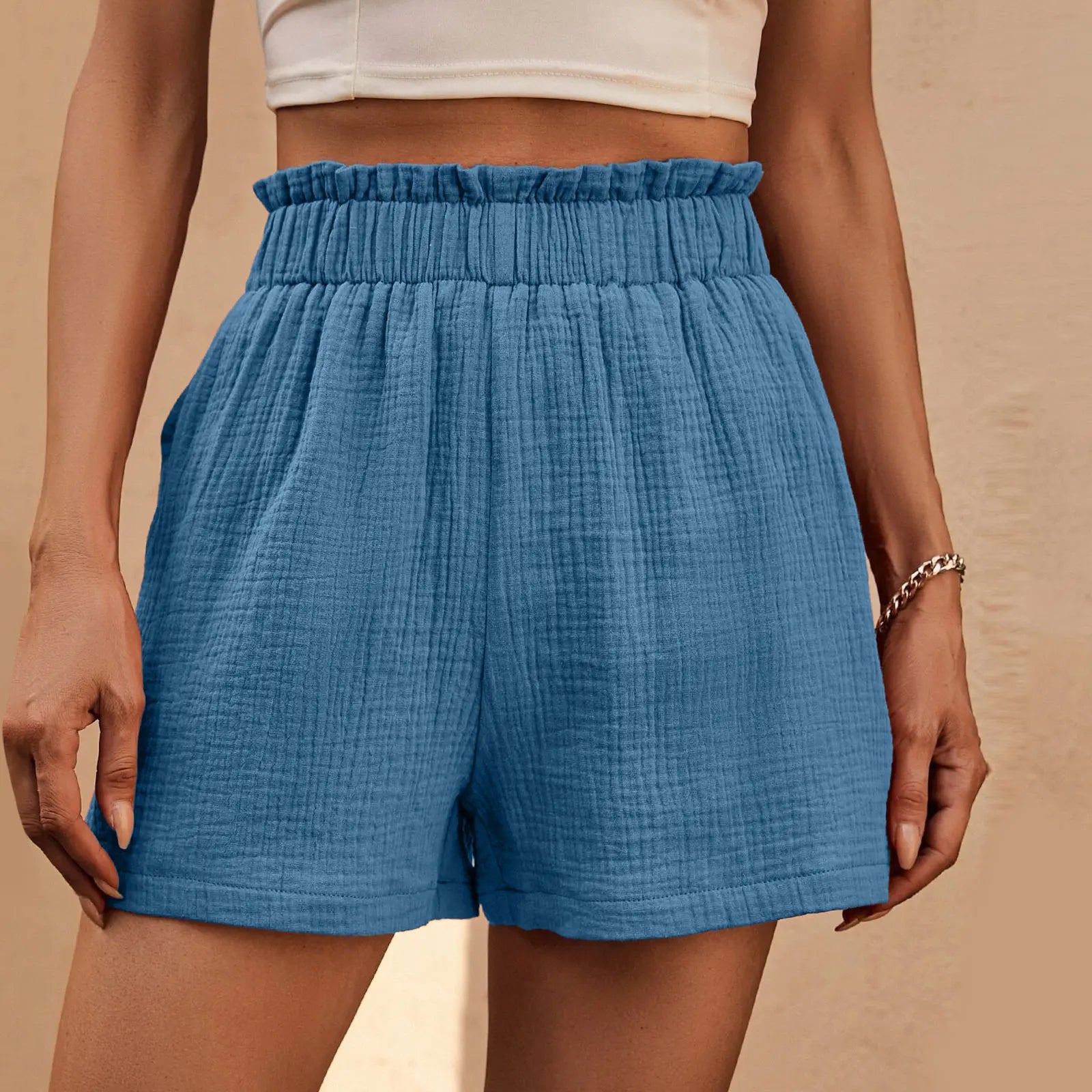 Cotton Double Layered Pleats Hem Straight Leg High Waist Sports Short InsStreet