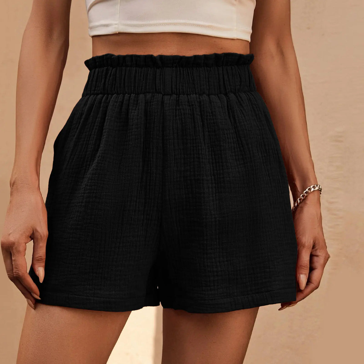 Cotton Double Layered Pleats Hem Straight Leg High Waist Sports Short InsStreet