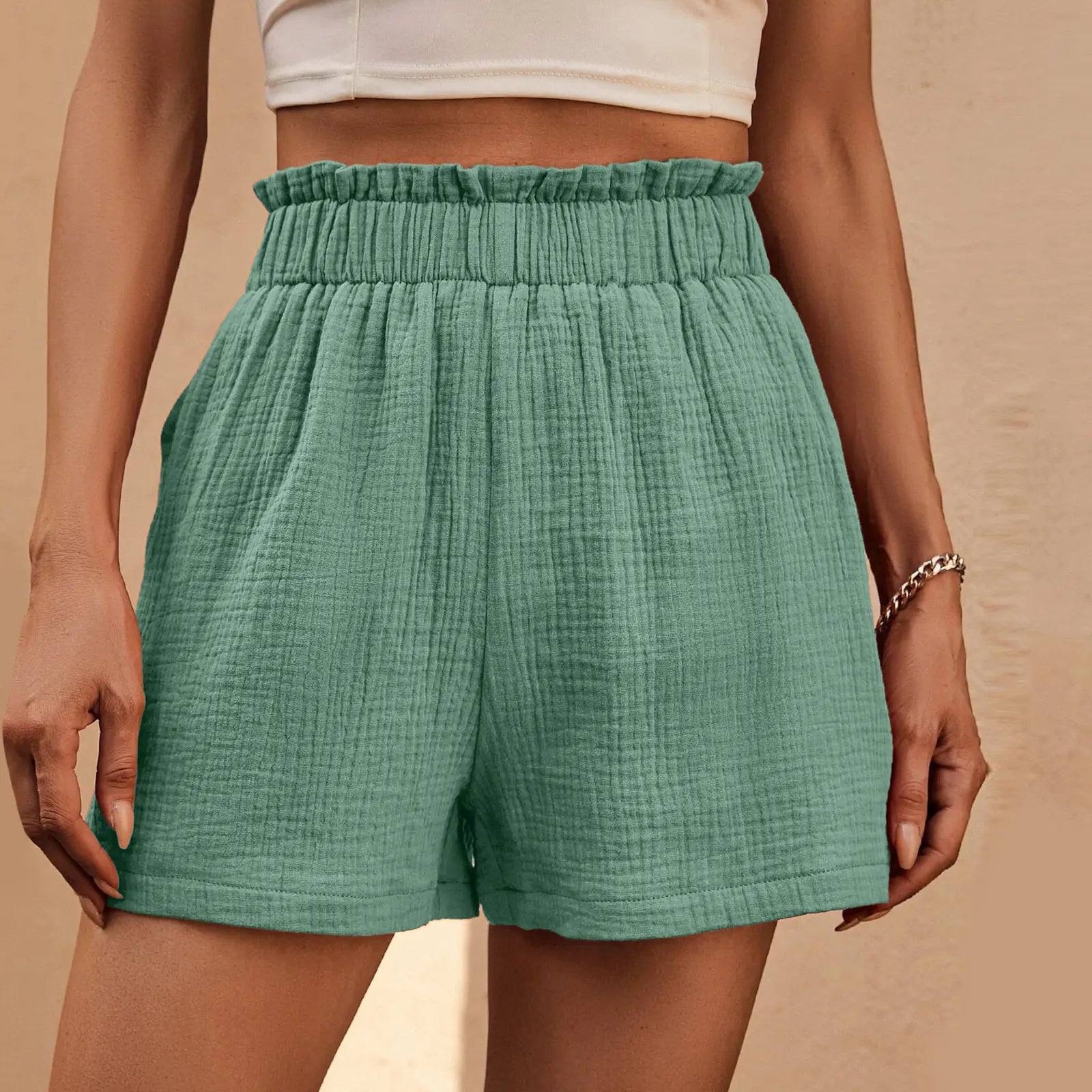 Cotton Double Layered Pleats Hem Straight Leg High Waist Sports Short InsStreet