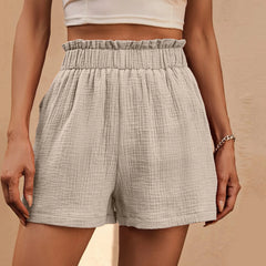 Cotton Double Layered Pleats Hem Straight Leg High Waist Sports Short InsStreet