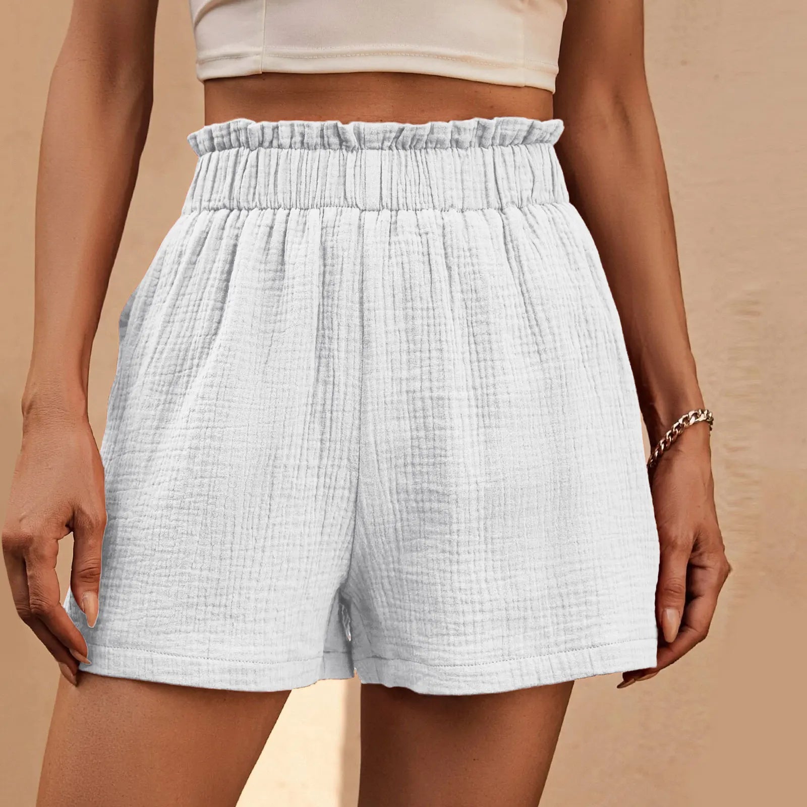 Cotton Double Layered Pleats Hem Straight Leg High Waist Sports Short InsStreet