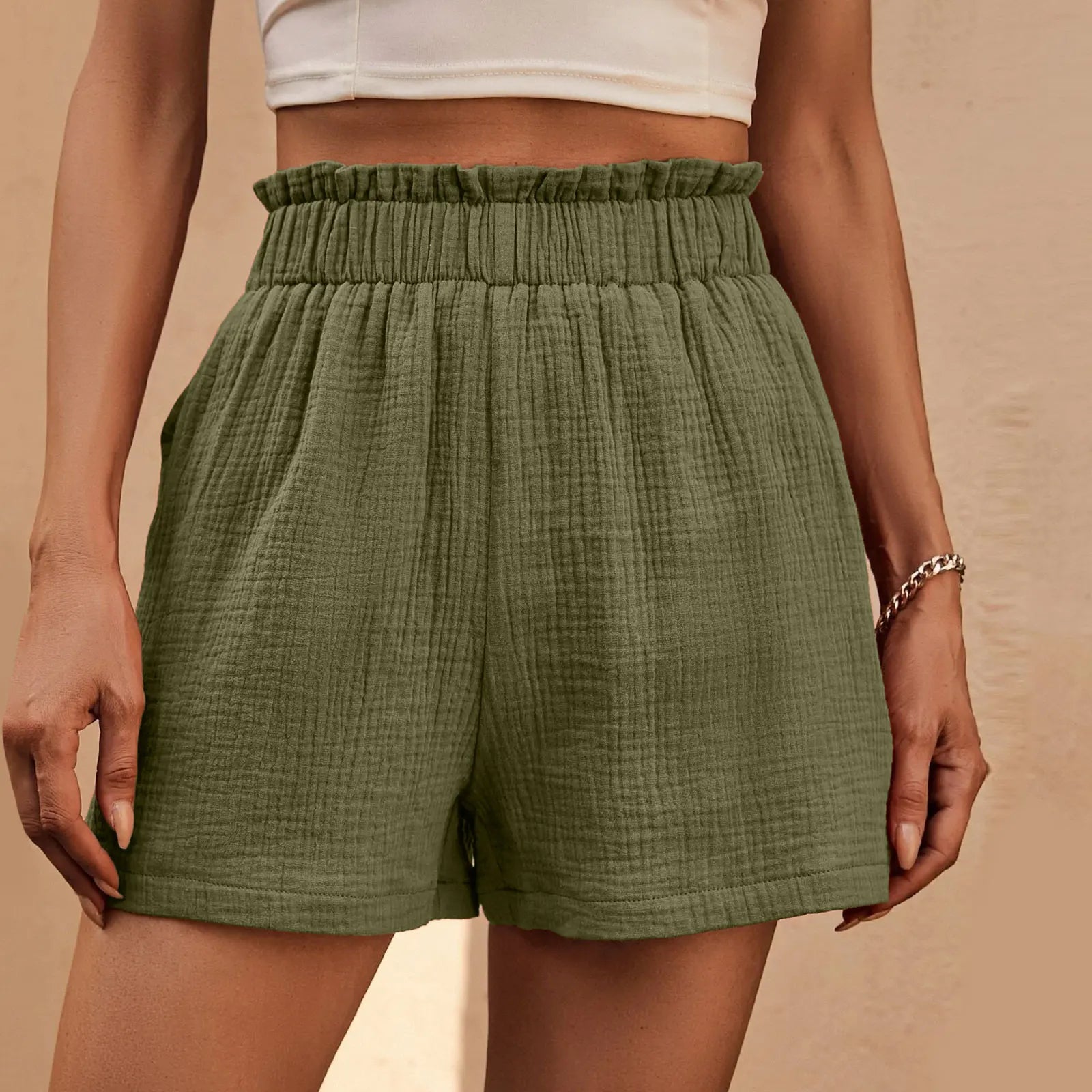 Cotton Double Layered Pleats Hem Straight Leg High Waist Sports Short InsStreet