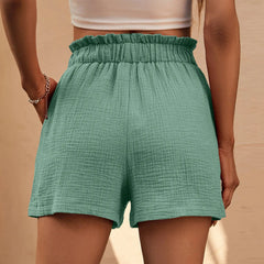 Cotton Double Layered Pleats Hem Straight Leg High Waist Sports Short InsStreet