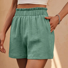 Cotton Double Layered Pleats Hem Straight Leg High Waist Sports Short InsStreet