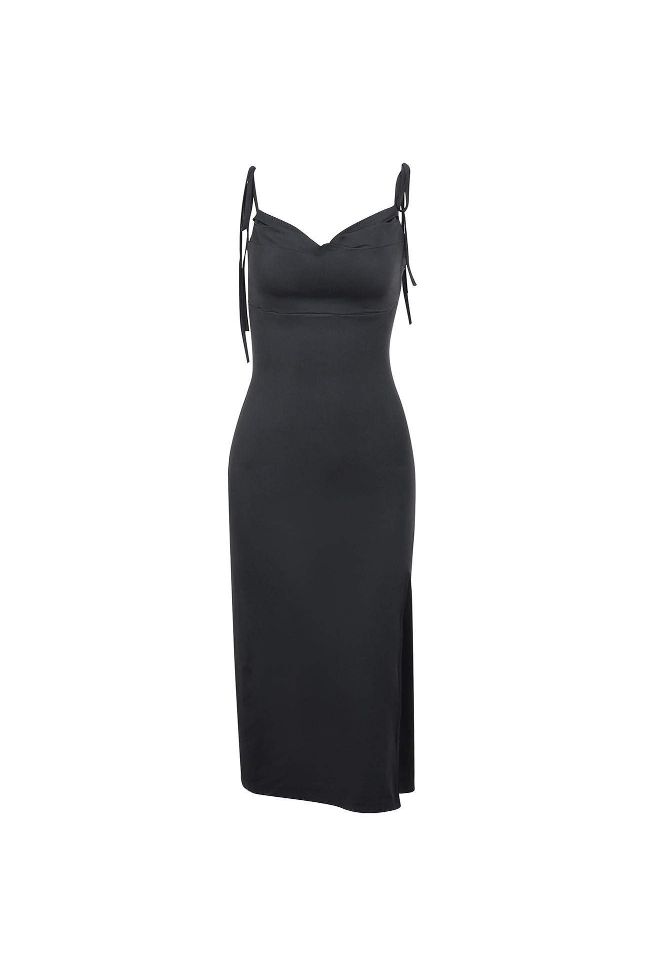 Cowl Neck Tie-straps Dress with Slit InsStreet