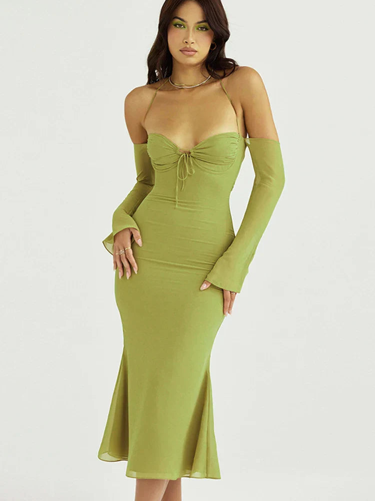 Cryptographic Green Mesh Sheer Midi Dress InsStreet