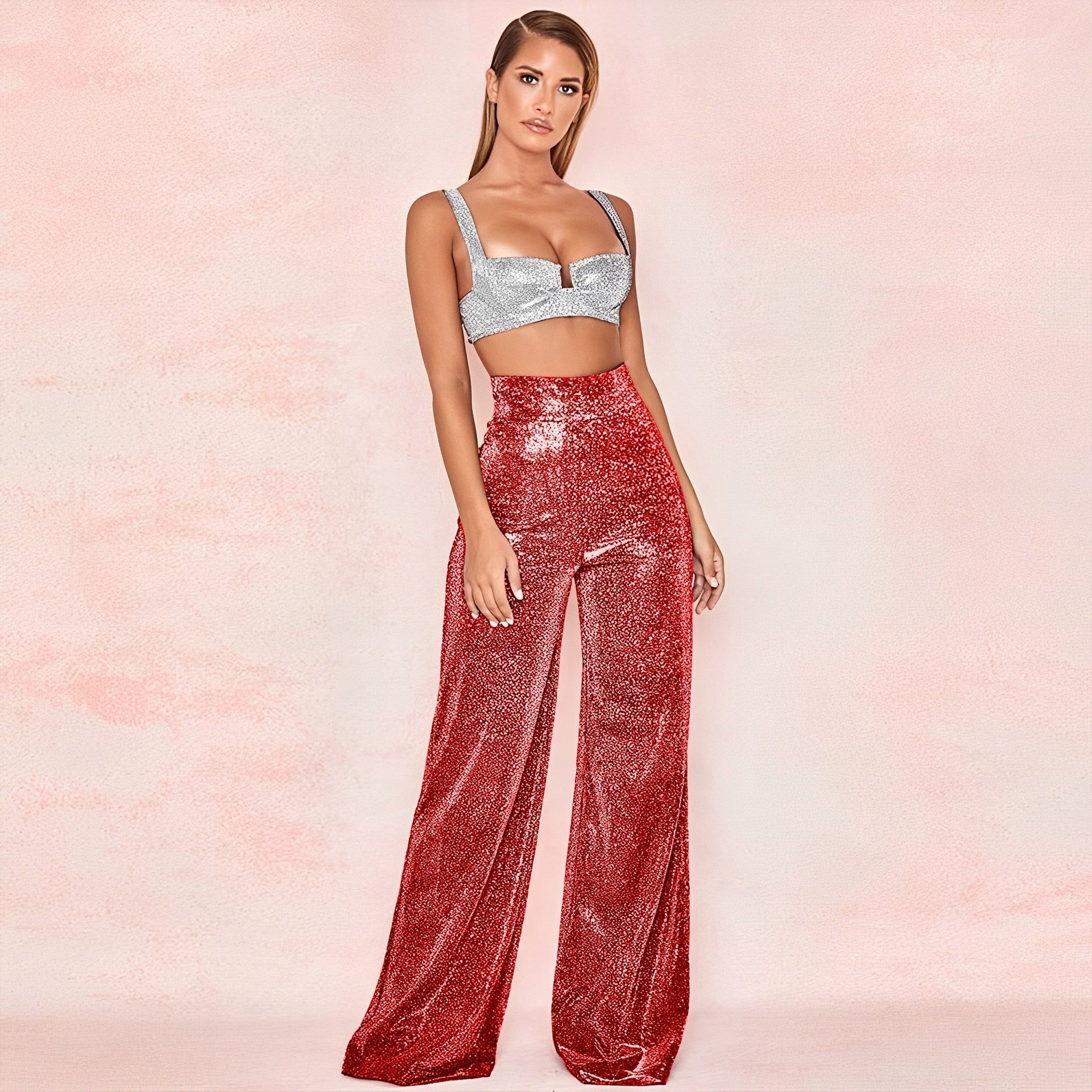 Golden High Waisted Glitter Party Pants InsStreet