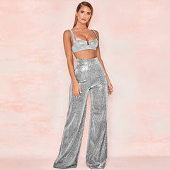 Golden High Waisted Glitter Party Pants InsStreet