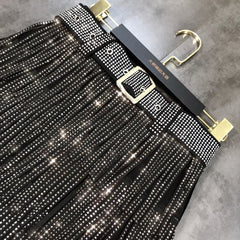 Rhinestones Tassel  High Waist Belt Skirt InsStreet