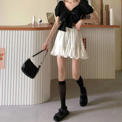 Korean Style Waist Lace-up Ruffles Pleated Skirt InsStreet