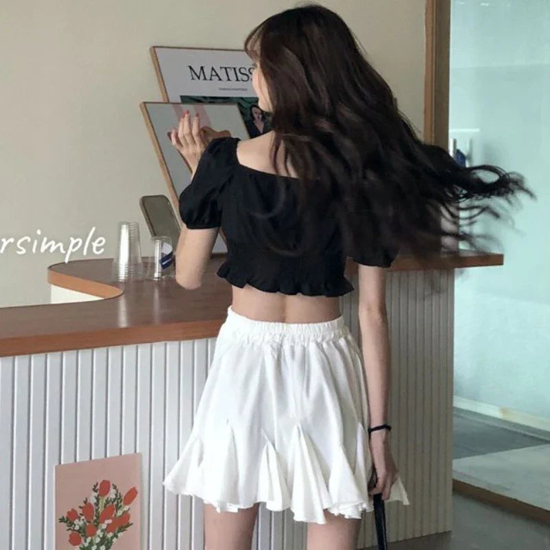 Korean Style Waist Lace-up Ruffles Pleated Skirt InsStreet